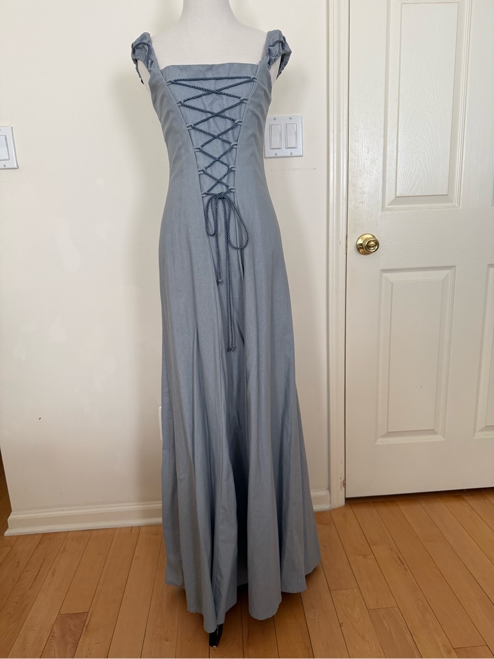 Sleeveless Lace-Up Medieval inspired Dress in Dusty Blue